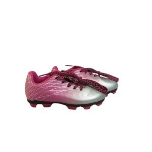 Kids Pink Silver Soccer Cleats - Lightweight Field Shoes